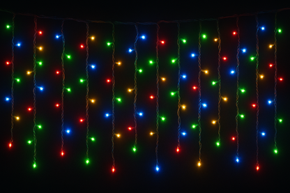 multi-colour icicle lights hanging down