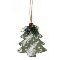 8cm hanging wooden green tree-white acorns