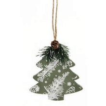 8cm hanging wooden green tree-white acorns