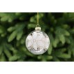 8cm clear glass ball - white/gold glitter flower