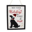 40cm white wooden FURRY & BRIGHT sign with a dog