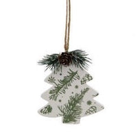 8cm hanging wooden white tree-green acorns