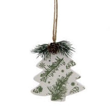 8cm hanging wooden white tree-green acorns