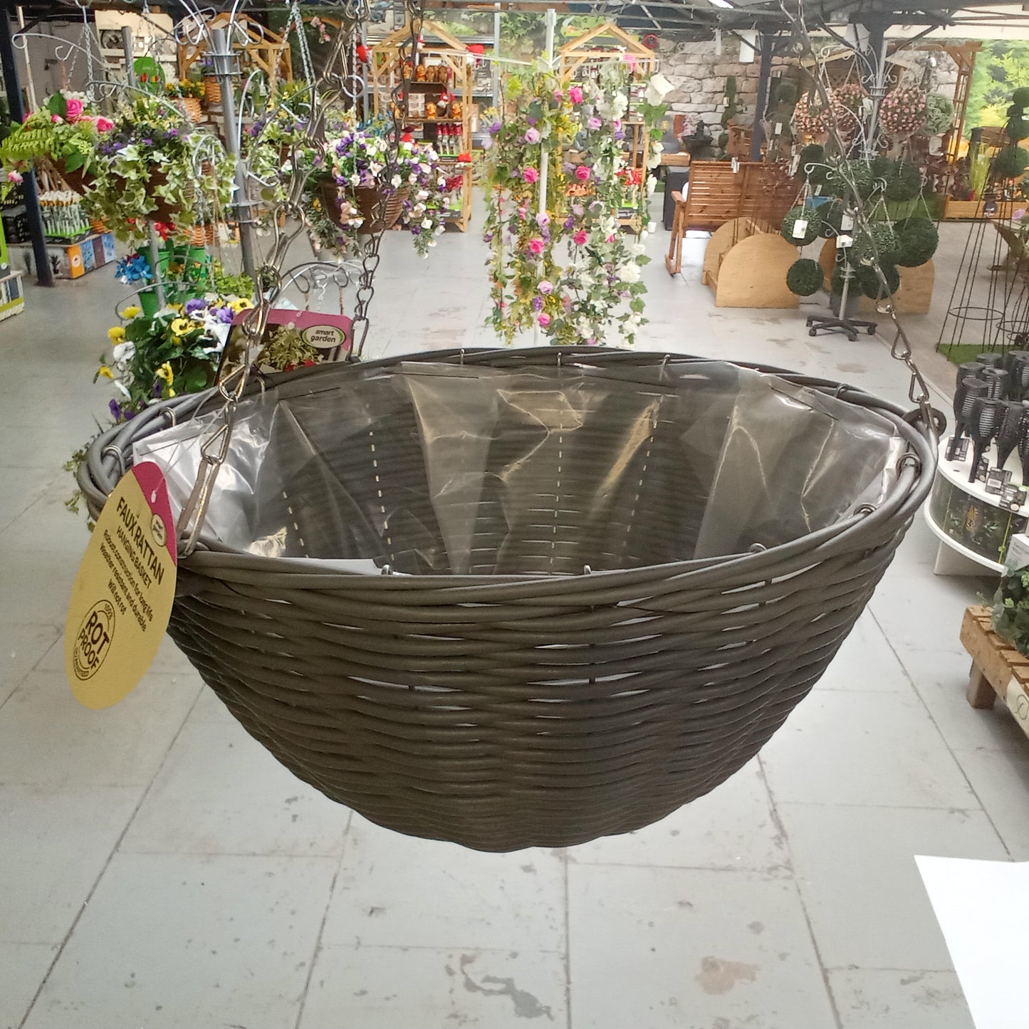 14in Slate Faux Rattan Hanging Basket