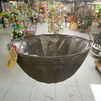 14in Slate Faux Rattan Hanging Basket