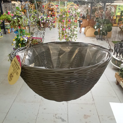 14in Slate Faux Rattan Hanging Basket