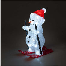 Acrylic Skiing Christmas Snowman With Red Skis 30 Ice White LEDs (29cm)