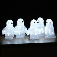 Set of 5 10cm Acrylic White Penguins with 50 Ice White LEDs