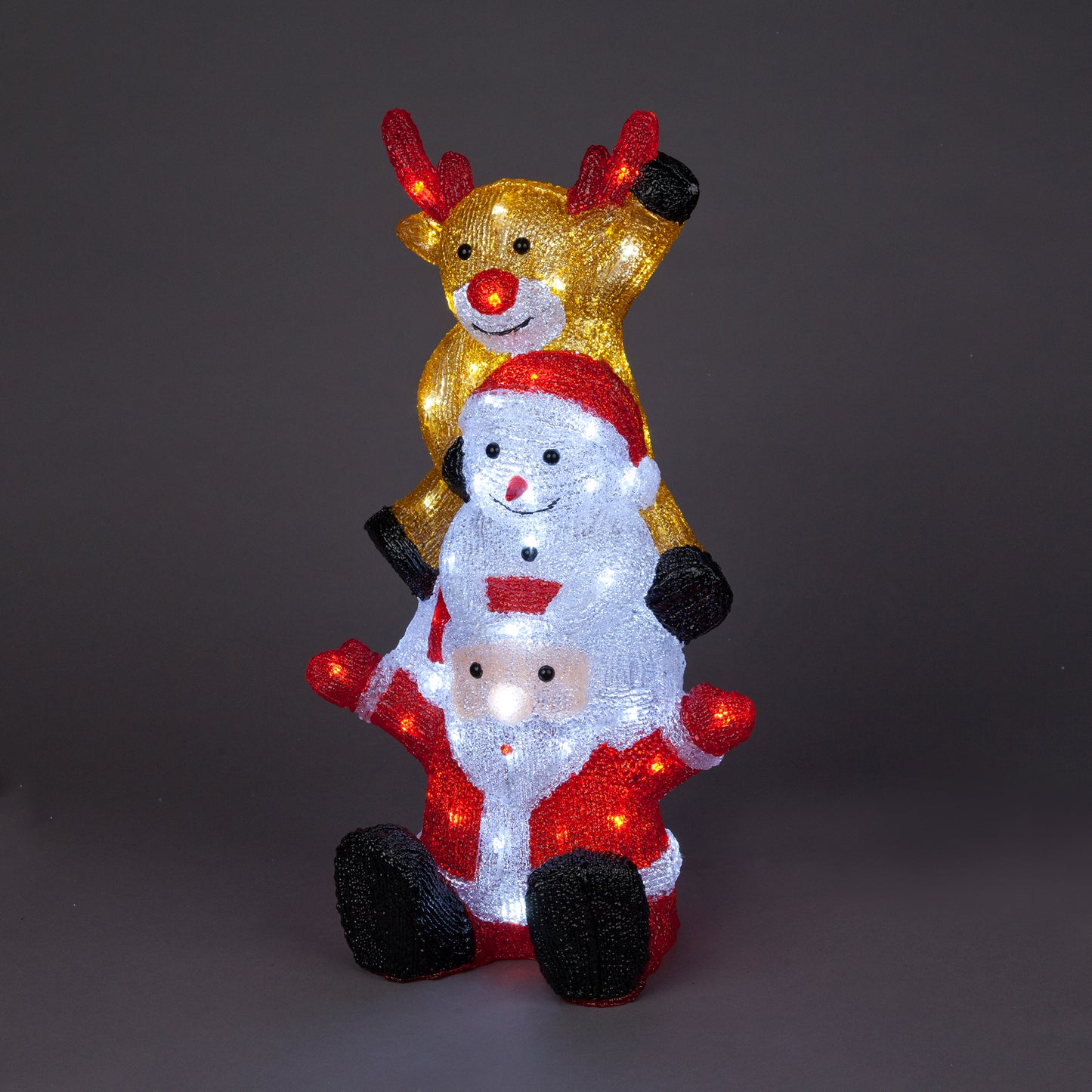 59cm Acrylic Santa, Snowman & Reindeer Tower With 60 Ice White LEDs
