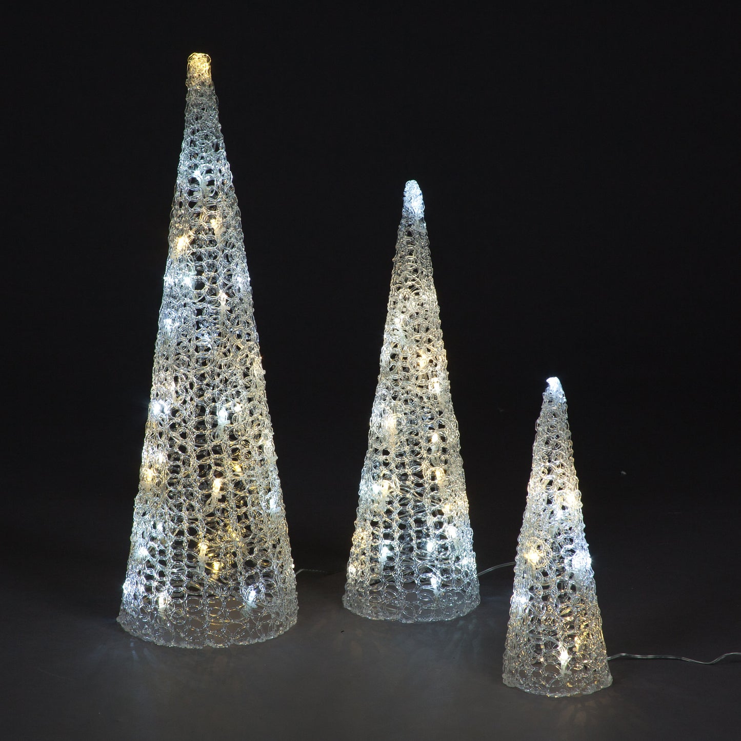 Set of 3 Pyramids With 60 Ice White & Warm White Flashing LEDs