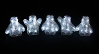 Set of 5 12cm Acrylic White Penguins with 40 Ice White LEDs