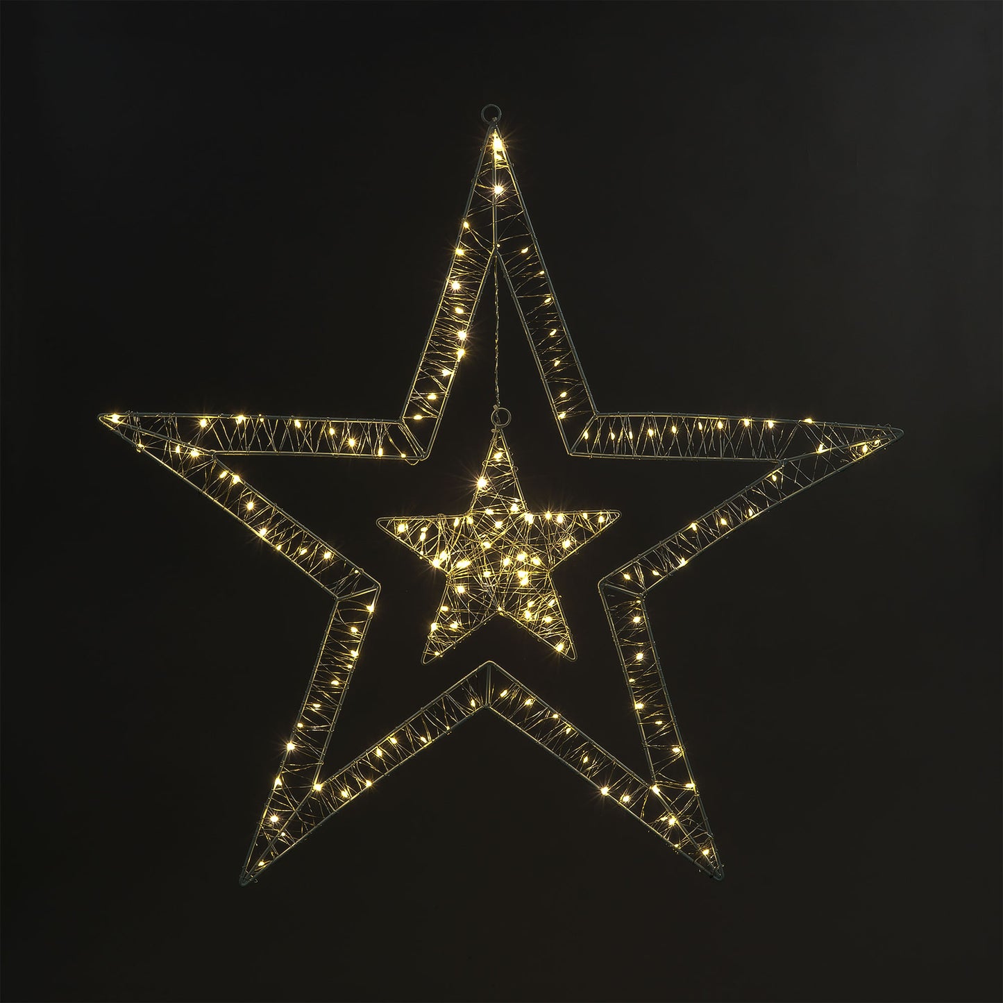 80cm Iron Double Star With 140 Warm White Copper Wire Lights