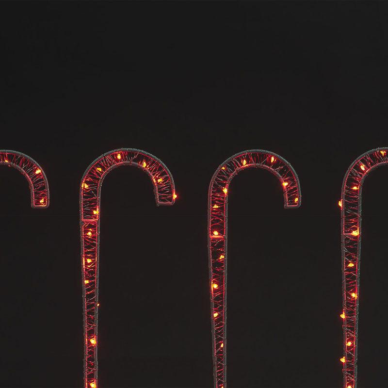 Set of 4 62cm White Iron Candy Cane Stake Light