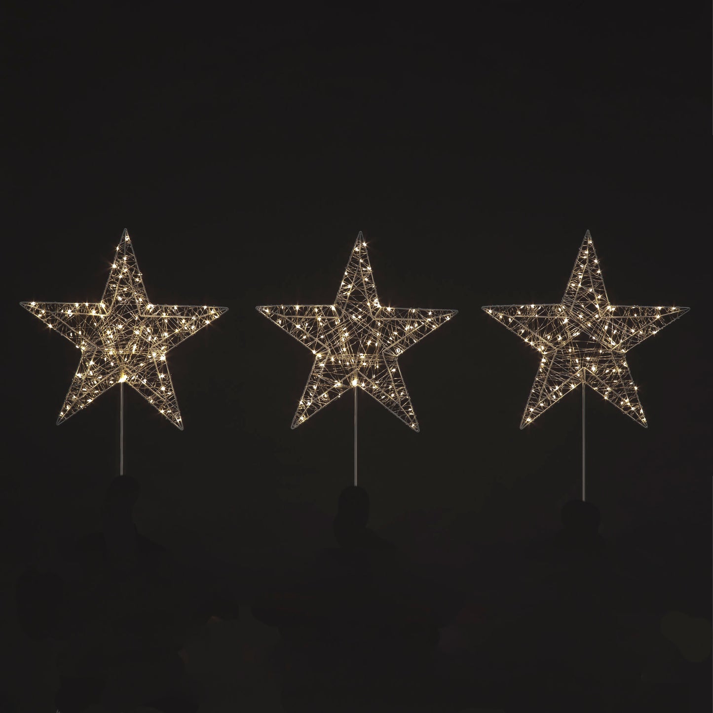 Set of 3 48cm Iron Star Stake Lights w/300 Warm White LEDs Christmas Decoration