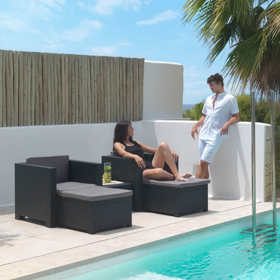 Shaf Sira | Living Room Set Outdoor Garden Furniture 4 Seater | Made in Spain with Recycled Materials - Graphite Colour