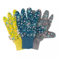 Fleurette Cotton Grips M8 Gardening Gloves Triple Pack 