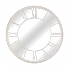 White Roman Numeral Clock Garden Mirror Close-Up