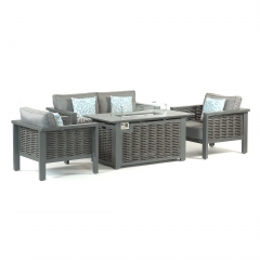 Aluminium Outdoor Dallas Grey Garden Sofa Set with Firepit table